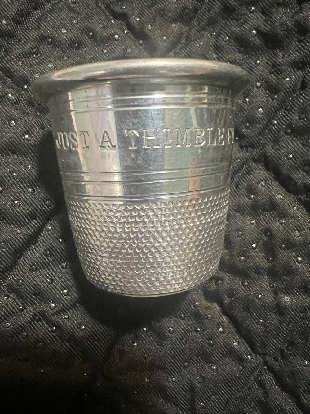 Vintage English Pewter "Just a Thimbleful" Jigger Shot Glass - Made in Sheffield